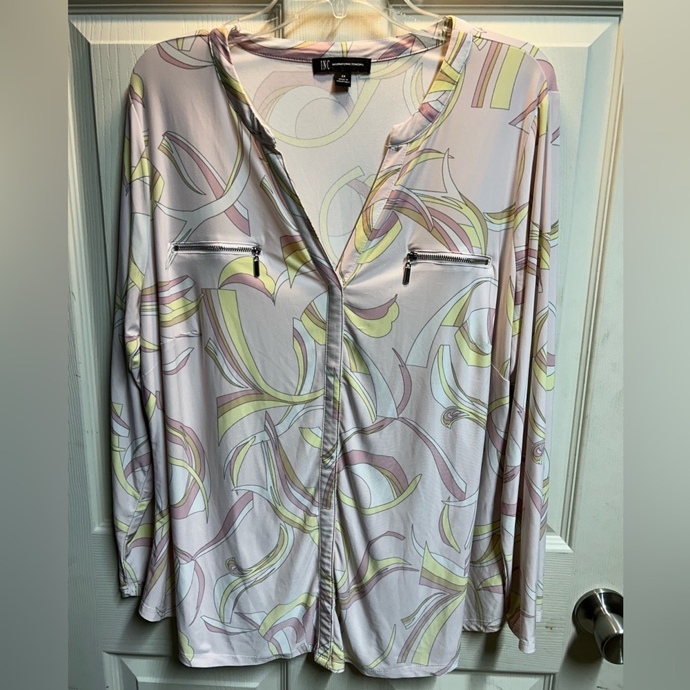 International Concepts 2X women’s blouse | pink with pale yellow